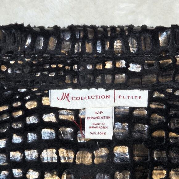 JM Collection Petite 12P Metallic Blazer Jacket Black Gold Bronze Textured - Picture 5 of 12